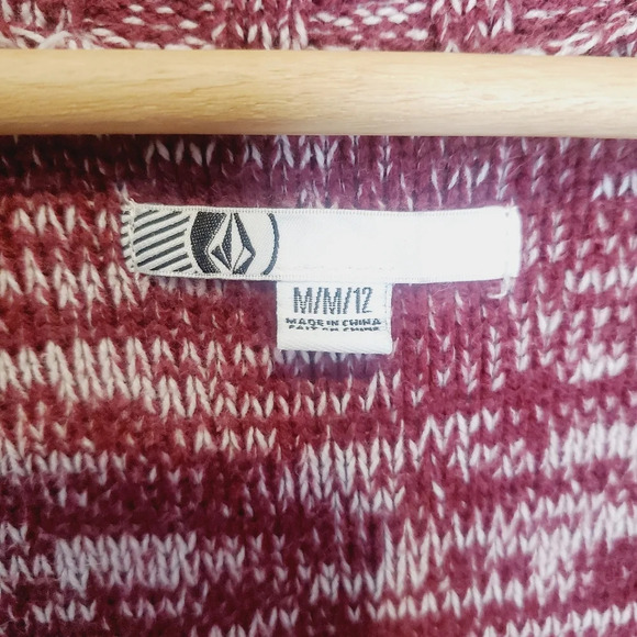 Volcom Nord It Up Skater Duster Cable Knit Long Cardigan Sweater Burgundy Medium - Picture 7 of 11